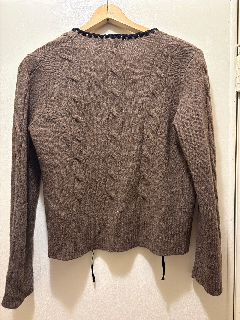 Odille Brown Black Cable-Knit Velvet Women's Cardigan Sweater - Picture 5 of 6